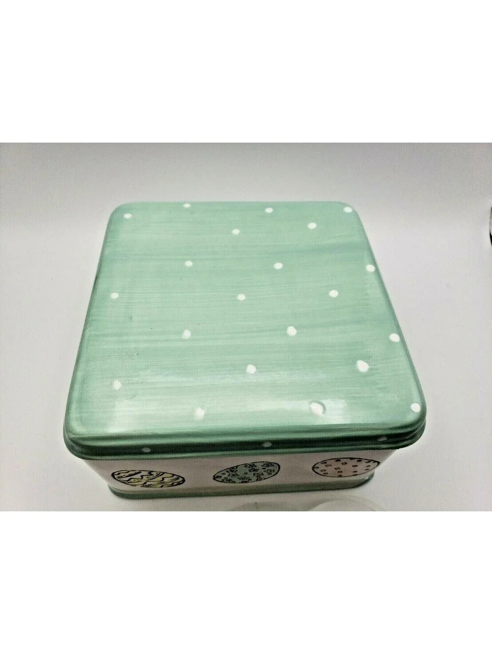 Square Ceramic Canister Box Colorful Eggs Polka Dots Potter's Studio Spring